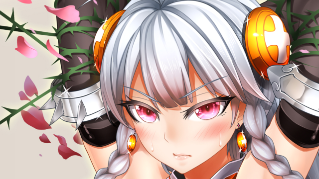 Woman white hair headphones flower #2 free wallpaper for desktop - medium preview image