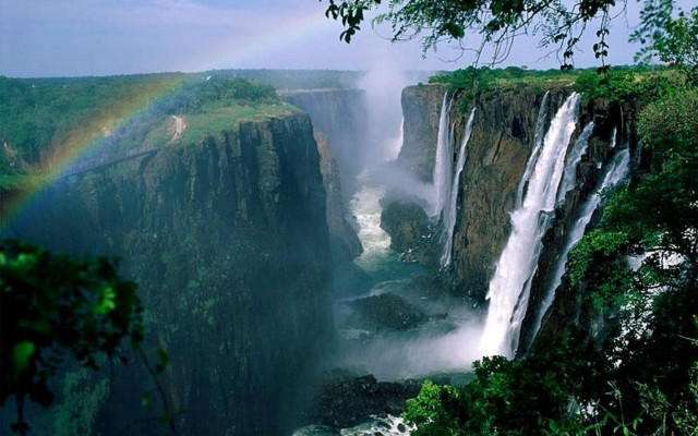 Rainbow waterfall jungle africa nature #2 free wallpaper for desktop - medium preview image