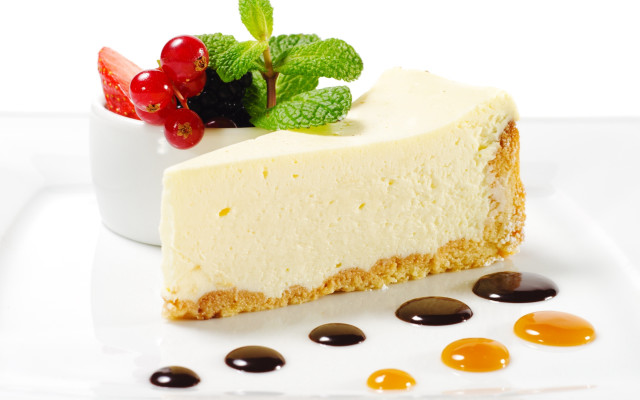 Cheesecake cherry plate chocolate sauce free wallpaper for desktop - medium preview image