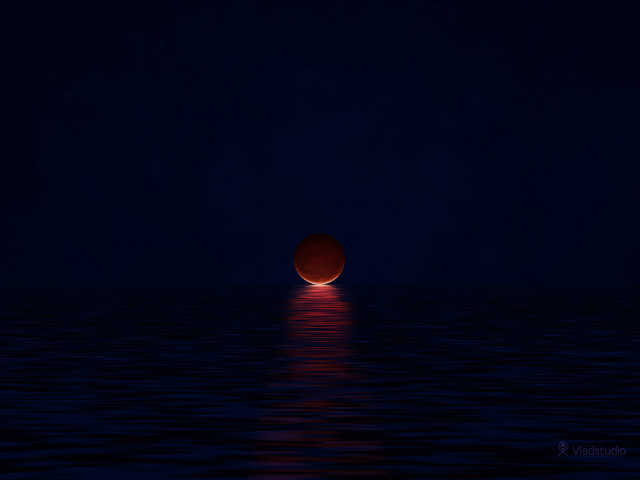Red moon water night dark free wallpaper for desktop - medium preview image
