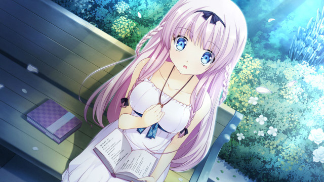 Girl long pink hair blue free wallpaper for desktop - medium preview image