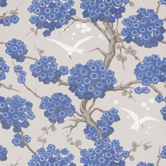 Blue white flowered wallpaper birds free wallpaper for tablet - medium preview image