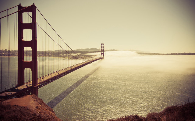 Golden gate bridge hill fog free wallpaper for desktop - medium preview image