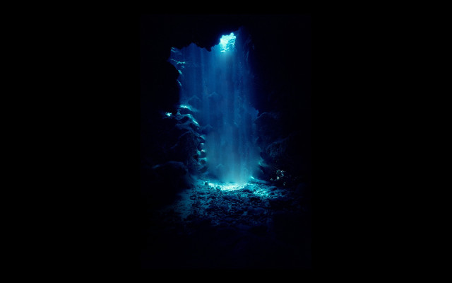 Waterfall dark cave blue light free wallpaper for desktop - medium preview image