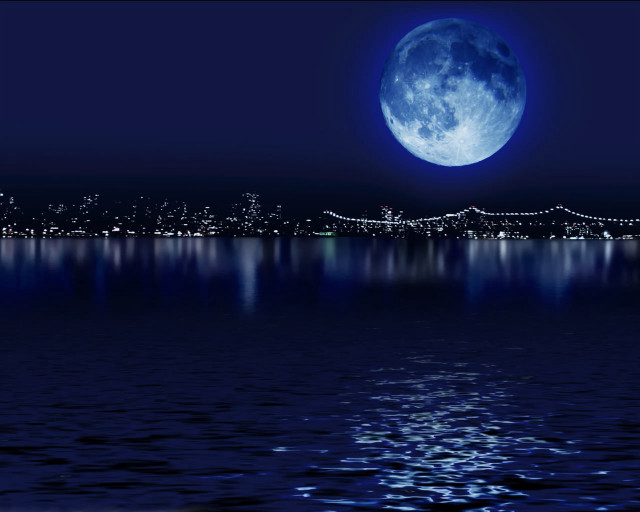 Full moon city night water free wallpaper for desktop - medium preview image