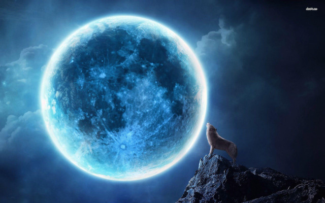 Wolf rock blue moon clouds free wallpaper for desktop - medium preview image