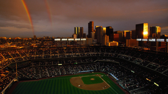 Baseball field rainbow skyline night free wallpaper for desktop - medium preview image