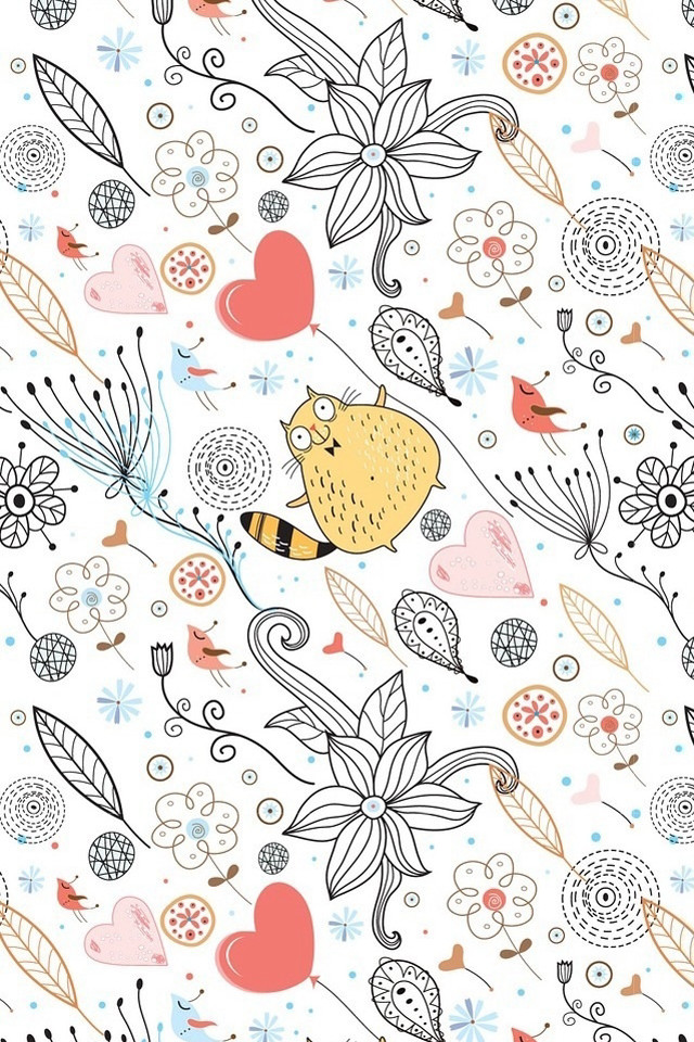 Flower heart pattern white background free wallpaper for mobile - medium preview image