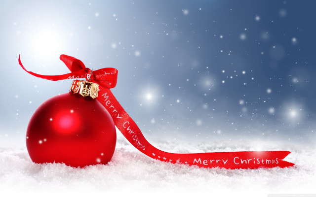 Red christmas ornament ribbon snow free wallpaper for desktop - medium preview image