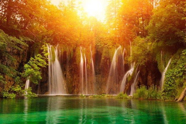 Beautiful waterfall green water trees free wallpaper for desktop - medium preview image