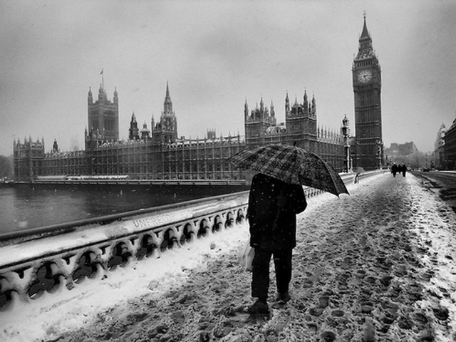 Person walking snowy street big free wallpaper for desktop - medium preview image
