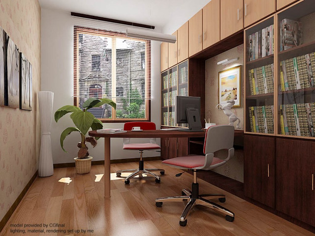 Room desk chair bookcase plant free wallpaper for desktop - medium preview image