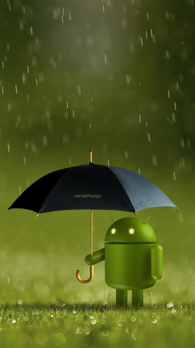 Green android character holding umbrella #6 free wallpaper for mobile - medium preview image