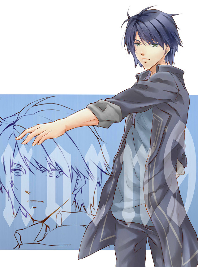 Man blue hair pointing hand free wallpaper for mobile - medium preview image