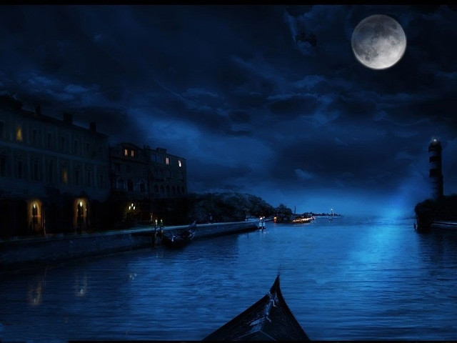 Boat night water full moon free wallpaper for desktop - medium preview image