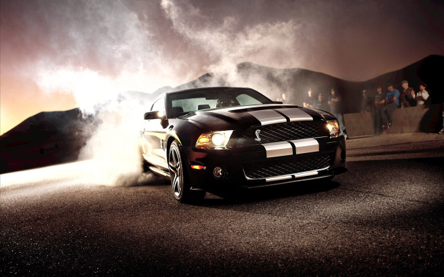 Mustang smoking night road crowd free wallpaper for desktop - medium preview image