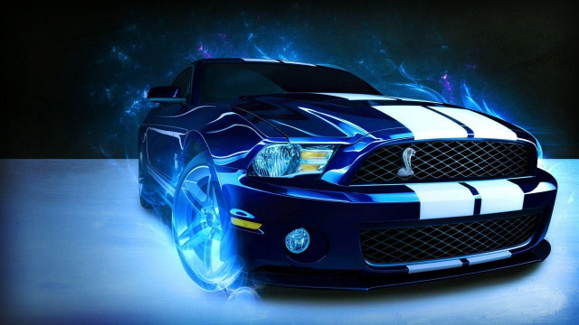 Blue mustang white stripes blue free wallpaper for desktop - medium preview image
