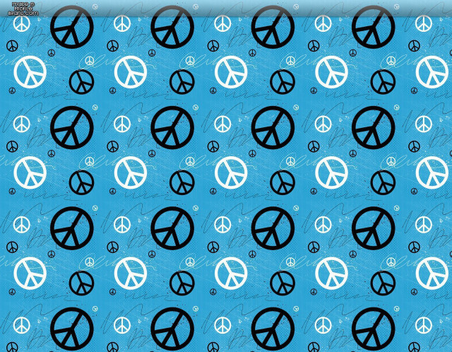 Blue background peace signs pattern free wallpaper for desktop - medium preview image