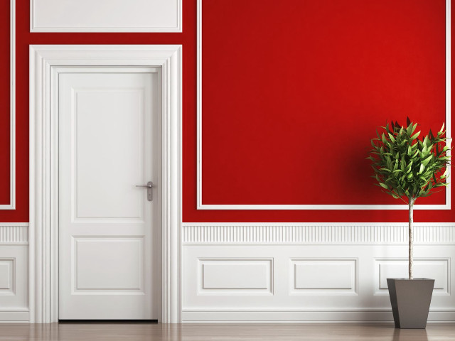 Potted plant red walls white free wallpaper for desktop - medium preview image