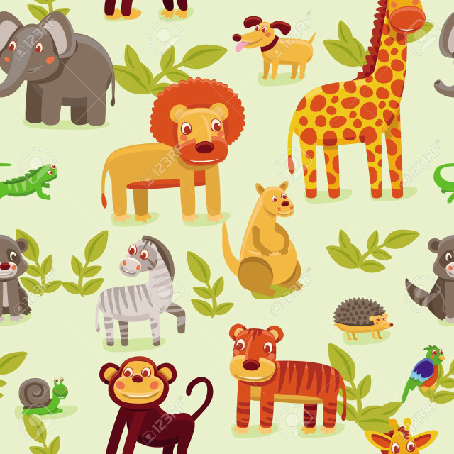 Cartoon jungle animals plants green free wallpaper for tablet - medium preview image