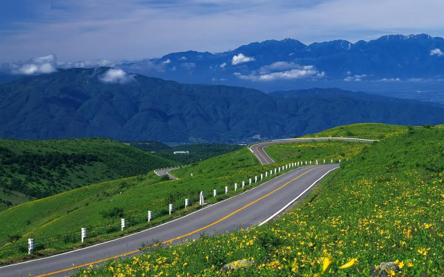 Winding road green hillside mountains #2 free wallpaper for desktop - medium preview image