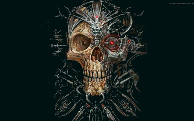Skull red eye mechanical design free wallpaper for desktop - medium preview image