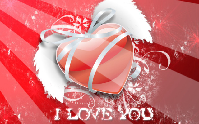 Red heart ribbon background white free wallpaper for desktop - medium preview image