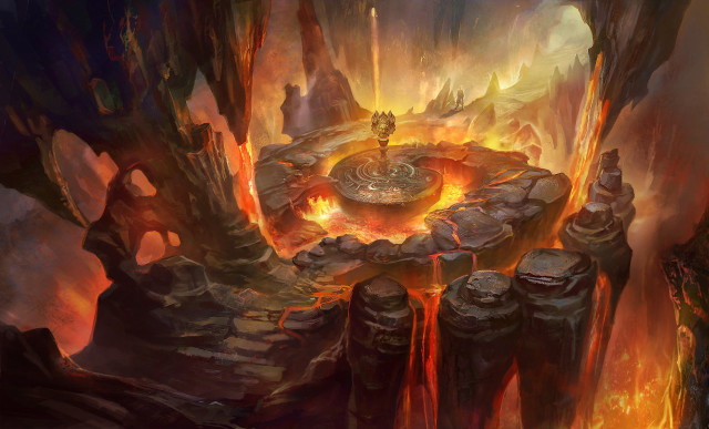 Fountain lava rocks fire man free wallpaper for desktop - medium preview image