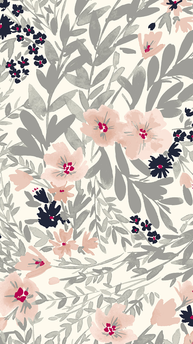 Floral pink green white black free wallpaper for mobile - medium preview image