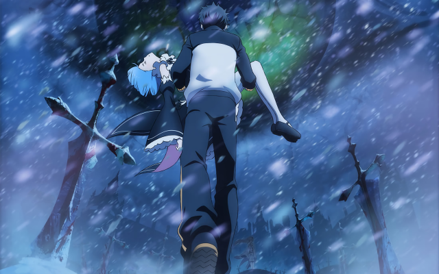 Man woman walking snow anime free wallpaper for desktop - medium preview image