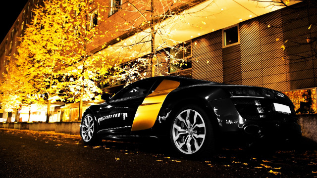Black yellow sports car night free wallpaper for desktop - medium preview image