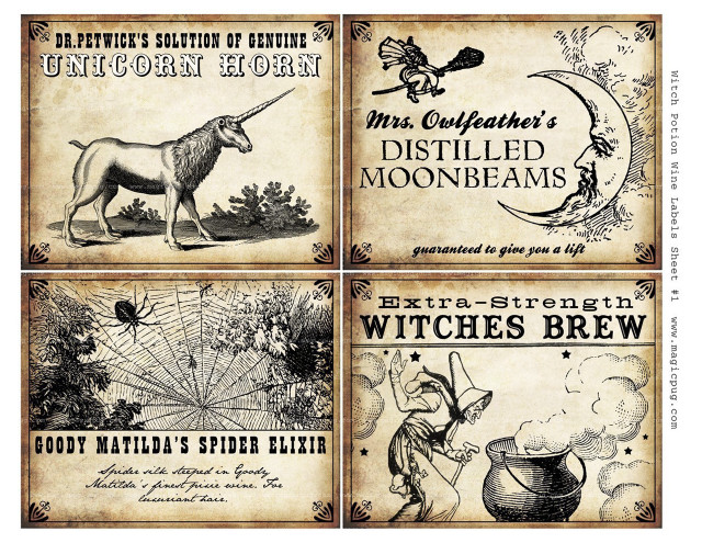 Witches brew labels unicorn black free wallpaper for desktop - medium preview image