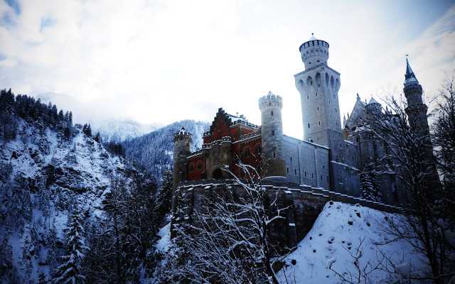 Castle tower clock snow mountainside free wallpaper for desktop - medium preview image