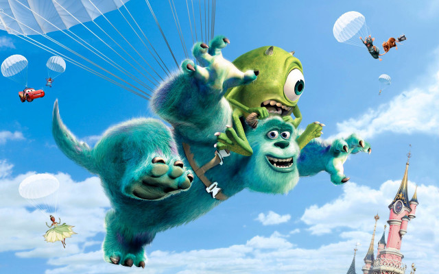 Cartoon monsters flying castle sky free wallpaper for desktop - medium preview image