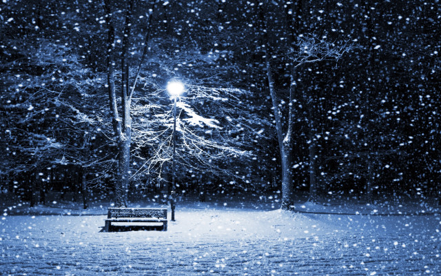 Bench snowy park night streetlight #4 free wallpaper for desktop - medium preview image