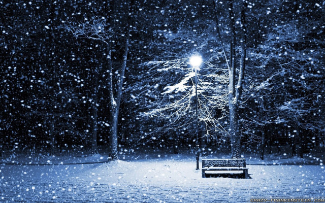 Bench snowy park night streetlight #5 free wallpaper for desktop - medium preview image