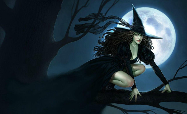 Witch woman tree branch full free wallpaper for desktop - medium preview image