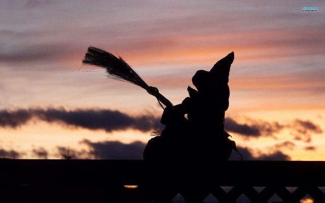 Witch silhouette broom sunset sky free wallpaper for desktop - medium preview image