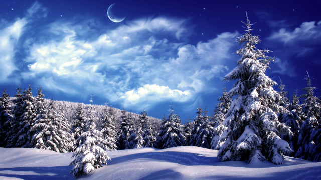 Snowy landscape moon trees blue free wallpaper for desktop - medium preview image