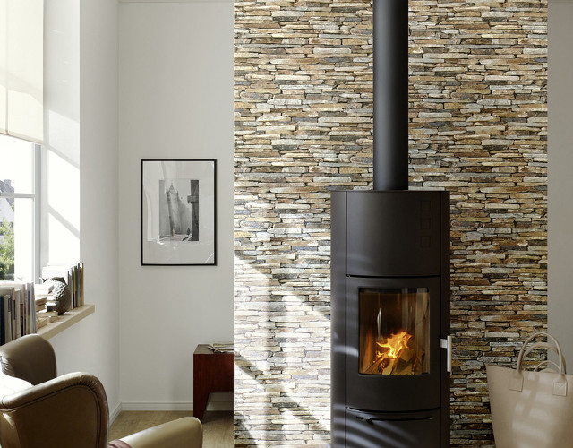 Modern wood stove livingroom stonewall free wallpaper for desktop - medium preview image