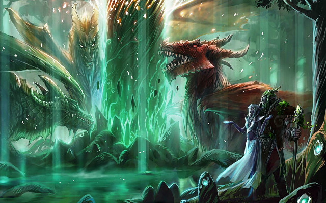 Couple dragon statue forest firework free wallpaper for desktop - medium preview image