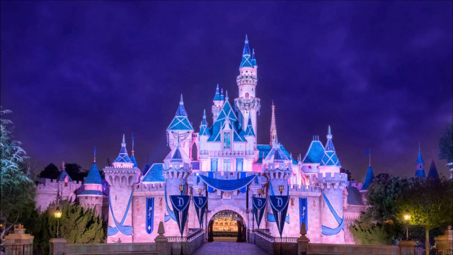Castle night purple sky trees free wallpaper for desktop - medium preview image