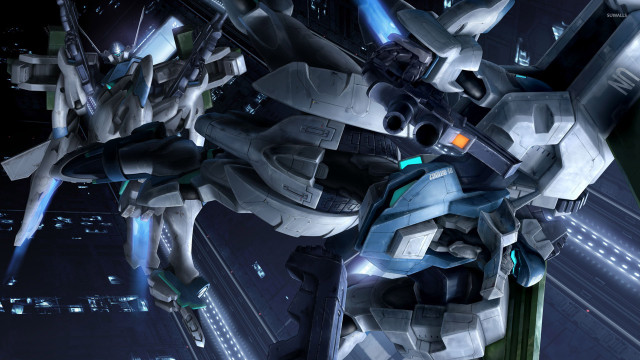 Futuristic robot flying city night free wallpaper for desktop - medium preview image