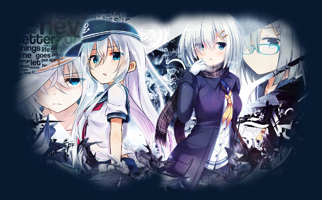 Anime girls white hair glasses free wallpaper for desktop - medium preview image