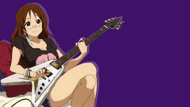 Woman chair guitar lap purple free wallpaper for desktop - medium preview image