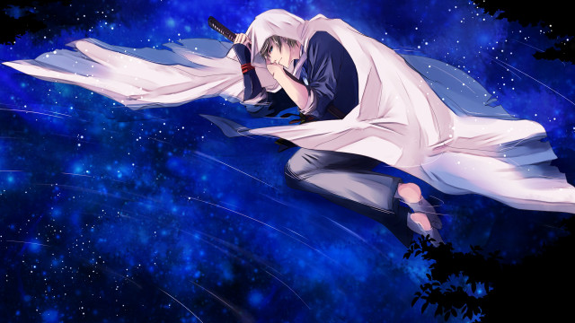 Man white robe sword stars free wallpaper for desktop - medium preview image