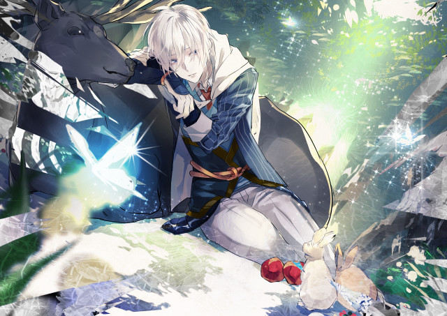 Woman sword rock wolf glowing free wallpaper for desktop - medium preview image