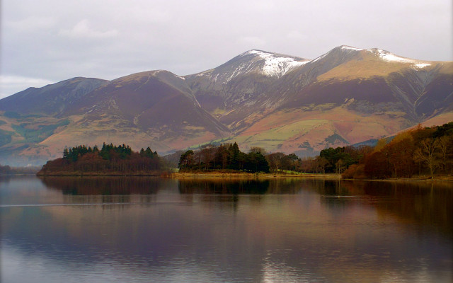 Lake mountains trees foreground clouds free wallpaper for desktop - medium preview image