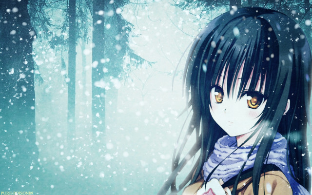 Girl longhair yelloweyes snow trees free wallpaper for desktop - medium preview image