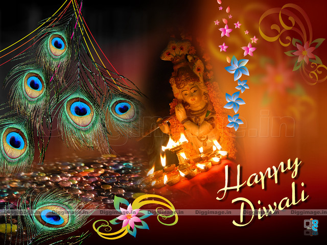 Happy diwali peacock feathers girl free wallpaper for desktop - medium preview image